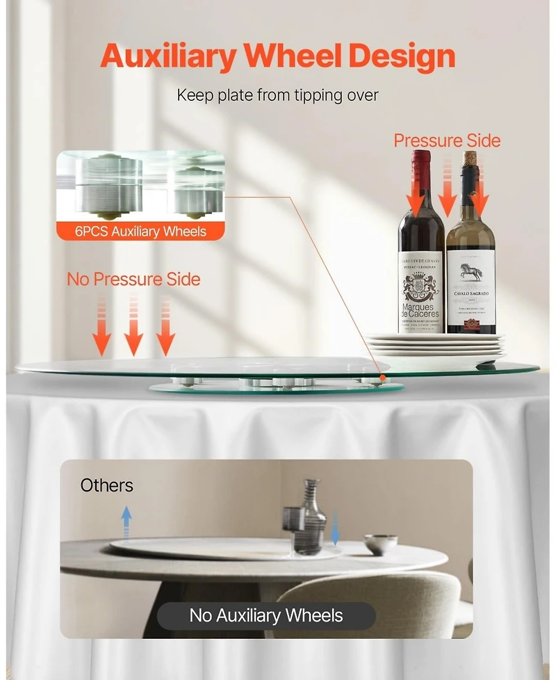 Sugift 30 in Tempered Glass Lazy Susan with 360-degree Rotation for Dining and Gatherings