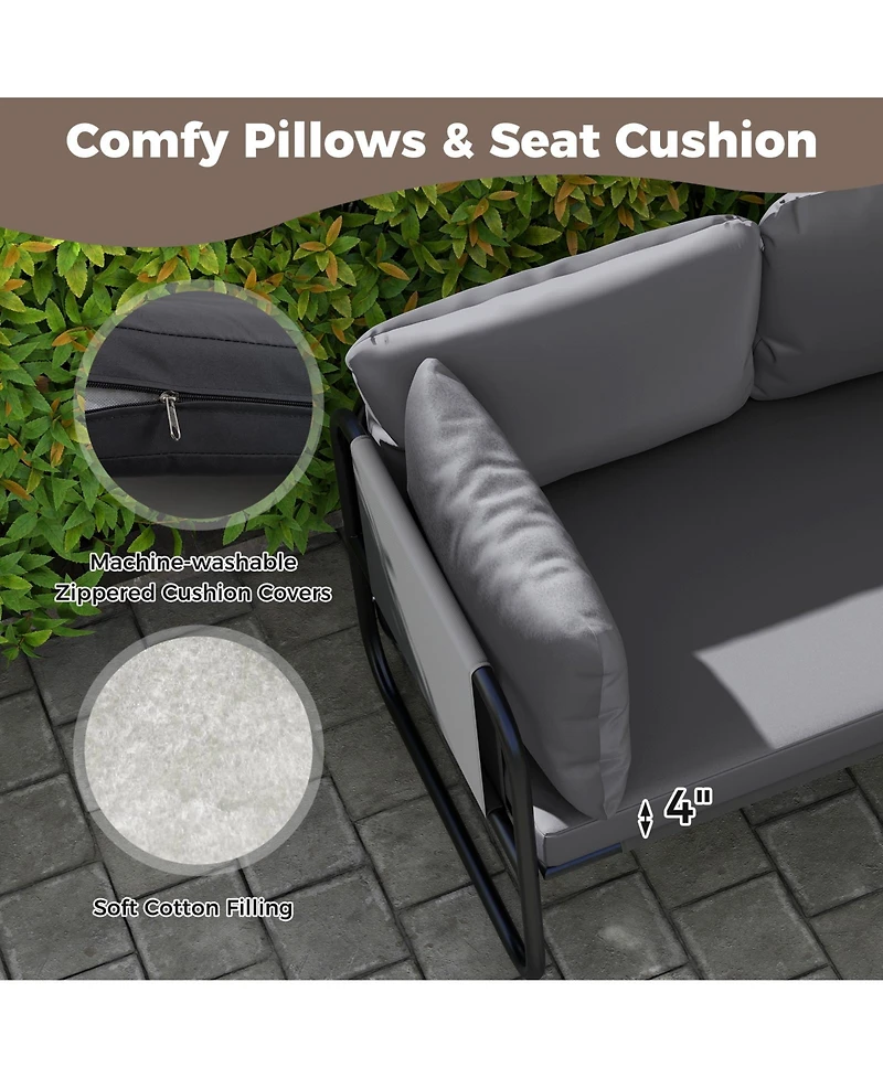 Sugift Patio Loveseat Sofa with Removable Pillows and Seat Cushion