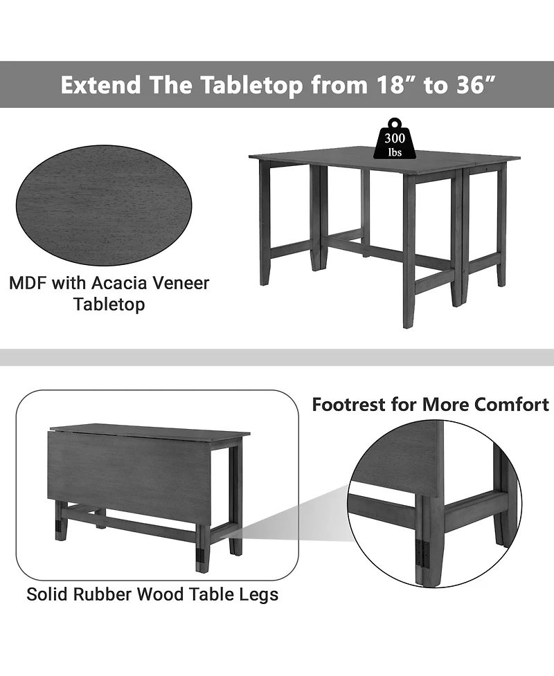 Rainsken Extendable Dining Table, Farmhouse Wood Folding Drop Leaf Kitchen Dining Table, Space-Saving for Living Room