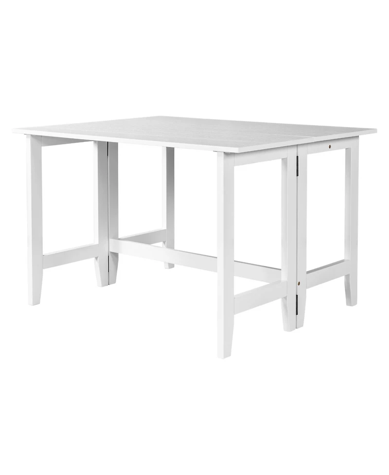 Rainsken Farmhouse Extendable Dining Table with Folding Drop Leaf, Space-Saving Wood Table for Kitchen and Living Room