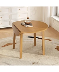 Rainsken Extendable Round Dining Table with Folding Drop Leaves, Space-Saving Wooden Table for 2-4 Persons in Dining Rooms and Kitchens