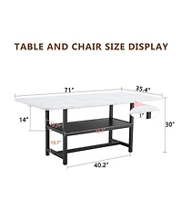 Rainsken 71" Rectangular Dining Table with Storage Shelf, Mdf Top and Metal Legs for Kitchen, Dining Room and Living Room
