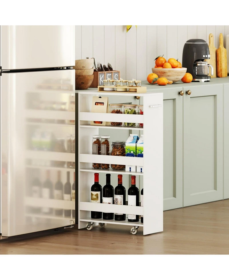 Gouun 4-Tier Slim Rolling Kitchen Cart with Open Shelves and Guard Rails
