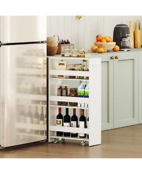Gouun 4-Tier Slim Rolling Kitchen Cart with Open Shelves and Guard Rails