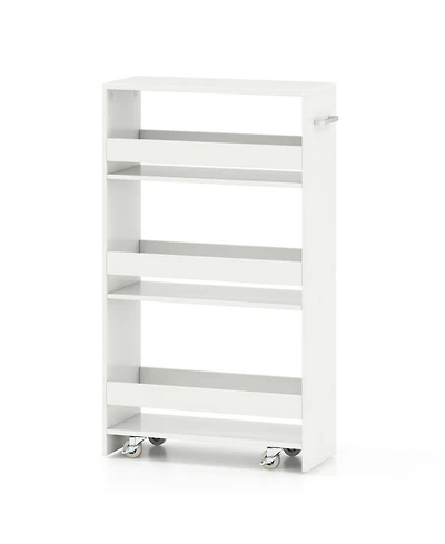 Gouun 4-Tier Slim Rolling Kitchen Cart with Open Shelves and Guard Rails