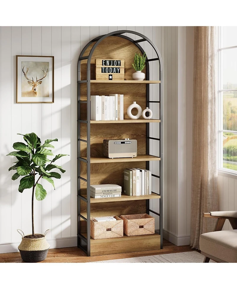 Tribesigns 5 Tier Arched Bookcase, Industrial Open Book Shelves for Living Room, Freestanding Display Shelving Storage Rack