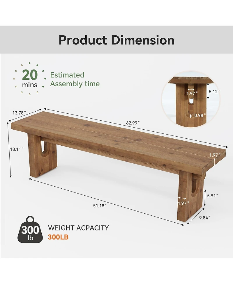 Tribesigns 63" Solid Wood Bench, Extra Long Farmhouse Dining Bench for Kitchen Table, Rustic Wooden Entryway Bench, End of Bed Indoor Seating