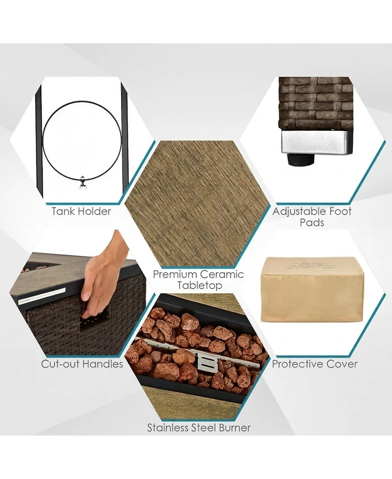 Sugift 7 Piece Outdoor Furniture Set with Fire Pit Table and Propane Tank Cover