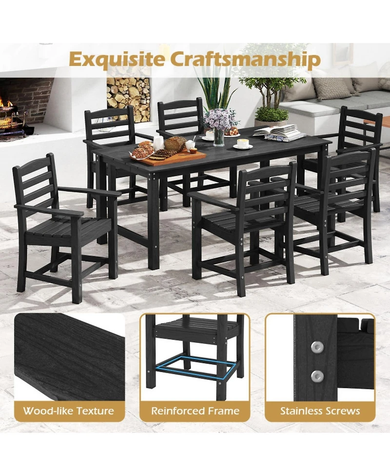 Sugifit 7-Piece Outdoor Dining Table Set for 6 People 67 in Hdpe Patio Rectangle Table and 6 Armchairs