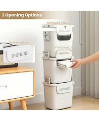 Gouun 3-Piece Stackable Pp Storage Bins with Front Door and Side Handles, 32 Qt Each