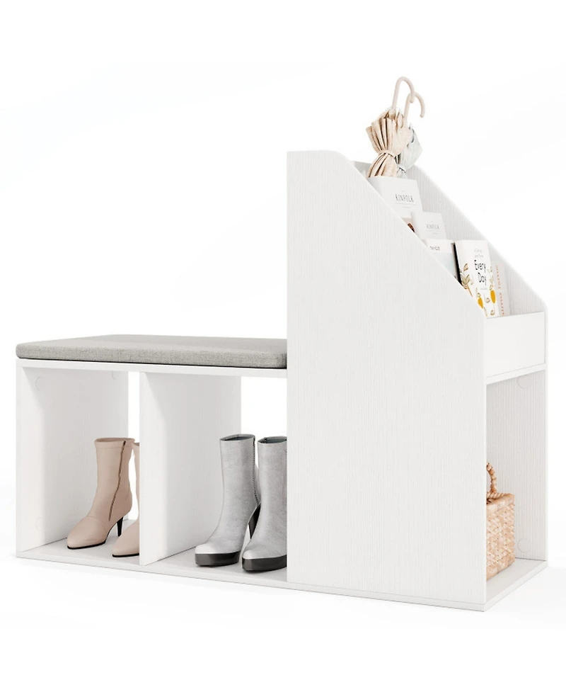 Gouun Shoe Storage Bench with Removable Cushion and 6 Open Compartments