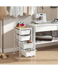 Gouun 5-Drawer Rolling Storage Cart with Wooden Tabletop, Metal Frame and Lockable Casters