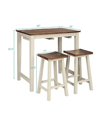 Gymax 3-Piece Bar Table Set Counter Pub Tableand 2 Saddle Bar Stools w/ Hanging Design