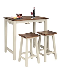 Gymax 3-Piece Bar Table Set Counter Pub Tableand 2 Saddle Bar Stools w/ Hanging Design