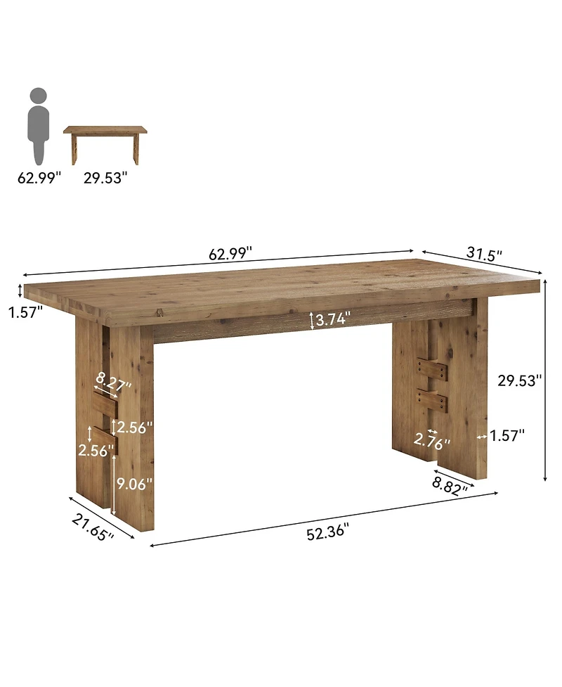 Tribesigns Solid Wood Dining Table for 4-6, 63'' Kitchen Table with Large Tabletop and Heavy Duty Legs, Rectangular Farmhouse Dinner Tables