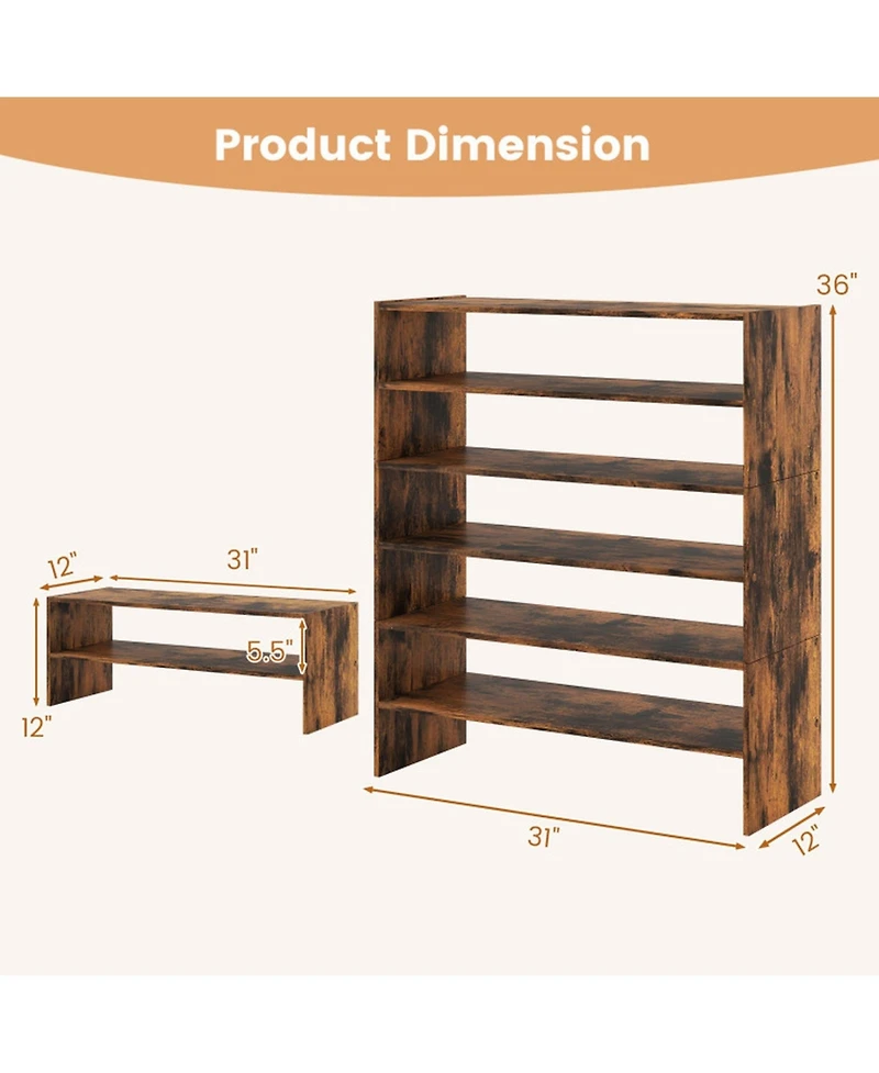 Gouun 6-Tier Stackable Shoe Rack with Anti-Tipping Device for Entryway