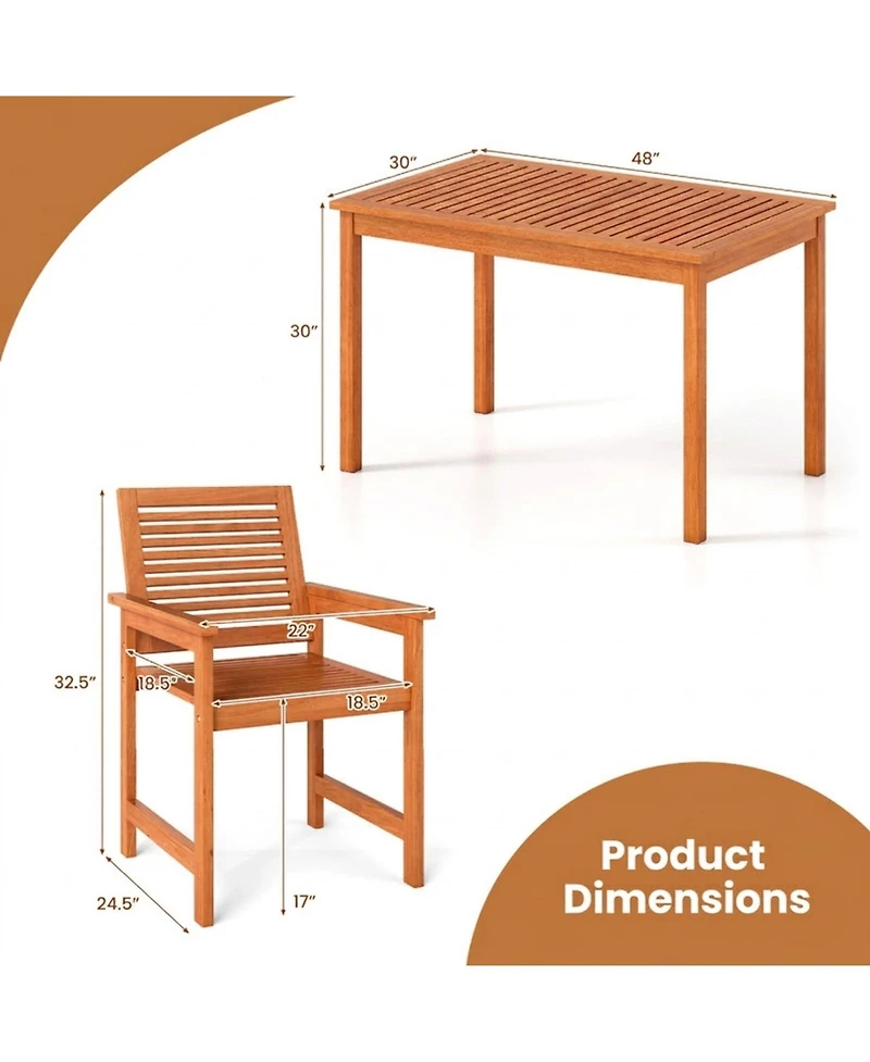 Sugift 5-Piece Outdoor Wood Dining Set with Rectangular Table and Chairs