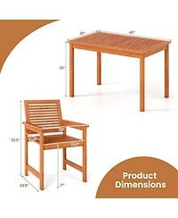 Sugift 5-Piece Outdoor Wood Dining Set with Rectangular Table and Chairs