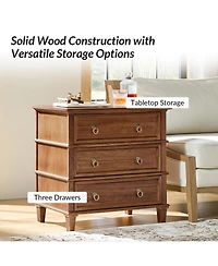 Hulala Home Allisa 28"W 3-Drawer Solid Wood End Table with Built-in Charging Station