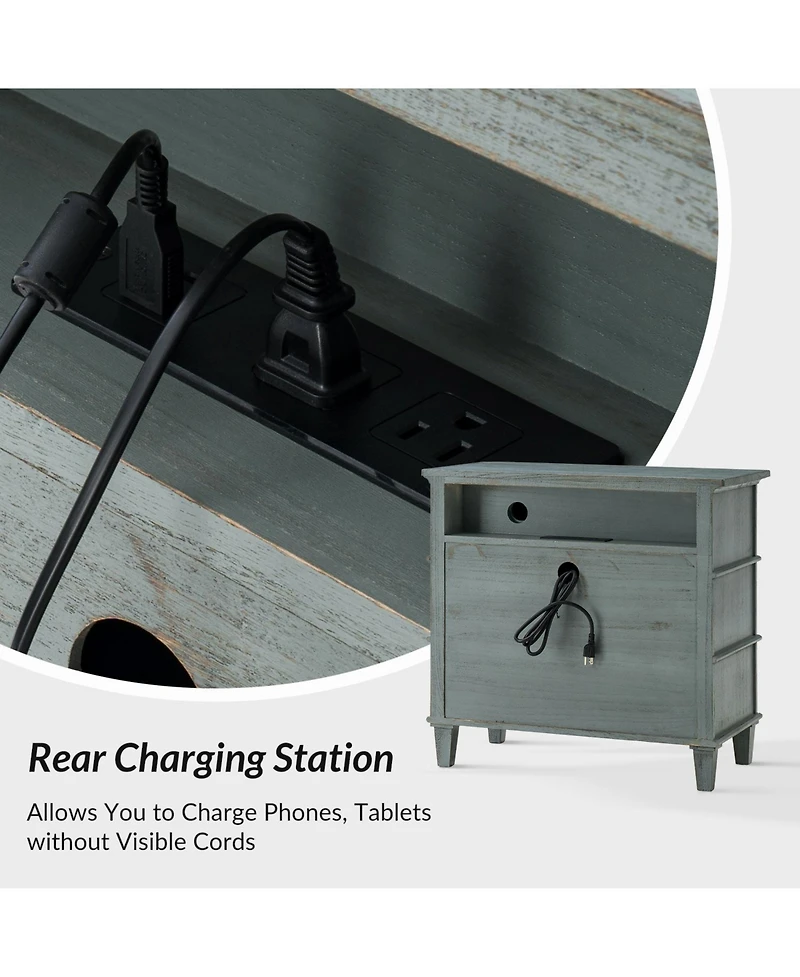 Hulala Home Allisa 28"W 3-Drawer Solid Wood End Table with Built-in Charging Station