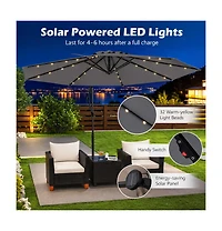 Gouun 10 ft Solar Offset Hanging Umbrella with 32 Led Lights, Base and 360 Rotation