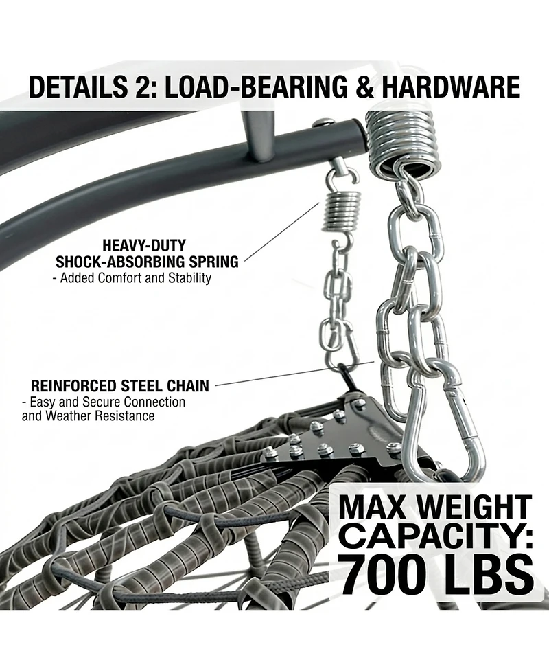 Rainsken Double Hanging Egg Chair, Oversized 2-Person Indoor Outdoor Hammock Swing Chair with Stand and Cushions for Bedroom, Balcony, Garden