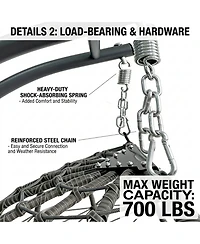 Rainsken Double Hanging Egg Chair, Oversized 2-Person Indoor Outdoor Hammock Swing Chair with Stand and Cushions for Bedroom, Balcony, Garden