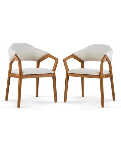 Rainsken Dining Chair Set of 2, Chenille Upholstered Armchair, Wooden Kitchen Chairs with Curved Backrest for Dining Room, Small Spaces