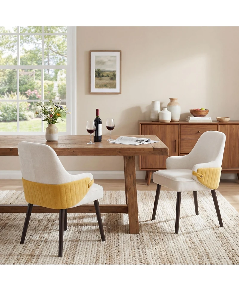 Rainsken Indoor Dining Chair Set of 2, Two-Tone Fabric Armchair with Sturdy Frame and Curved Backrest for Dining Room, Living Area