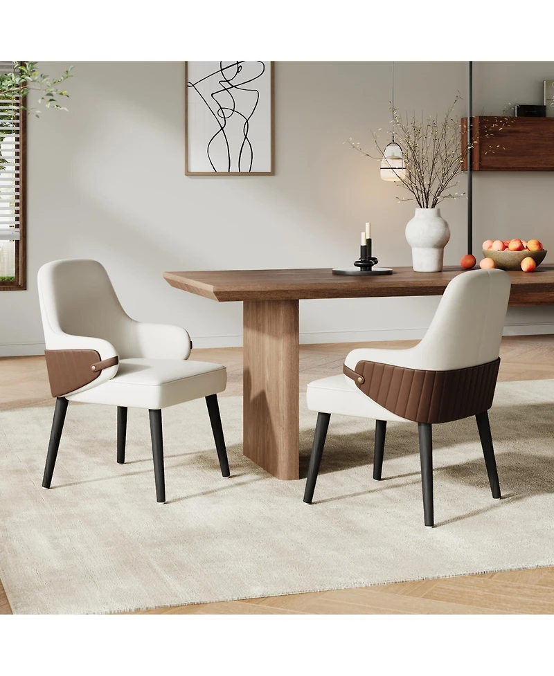 Rainsken Two-Tone Fabric Dining Chair Set of 2, Sturdy Indoor Armchair with Curved Back for Dining and Living Spaces