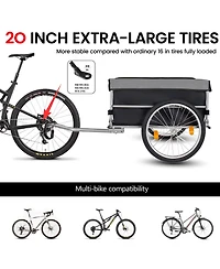 Rainsken Foldable Bike Cargo Trailer, Heavy Duty Bicycle Wagon Cart with 20'' Wheels, Removable Cover, 120 lbs Capacity for Luggage, Groceries