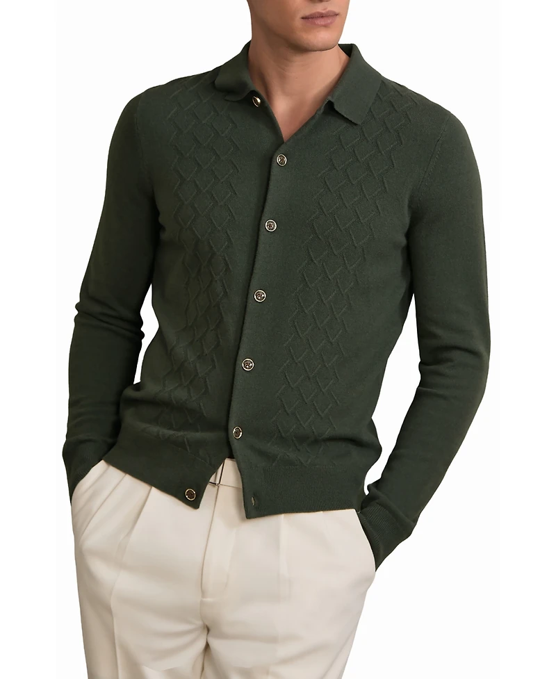 Reiss Men's Wool V-Stitch Button-Through Cardigan Sweater