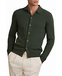Reiss Men's Wool V-Stitch Button-Through Cardigan Sweater