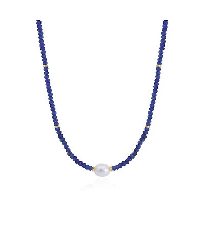 The Lovery Lapis Bead Pearl Necklace 14K Gold