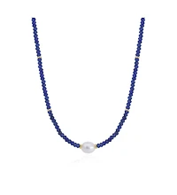 The Lovery Lapis Bead Pearl Necklace 14K Gold