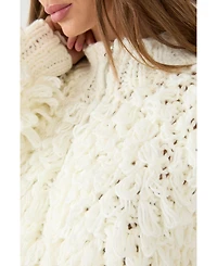 MissPap Women's Zip Up Cream Fringe Loop Cardigan