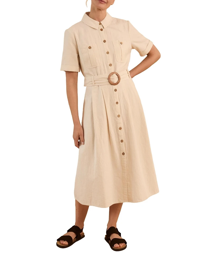 Celtic & Co. Women's Belted Safari Midi Shirt Dress