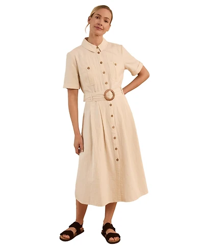 Celtic & Co. Women's Belted Safari Midi Shirt Dress