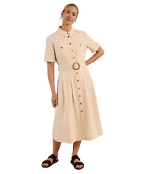 Celtic & Co. Women's Belted Safari Midi Shirt Dress
