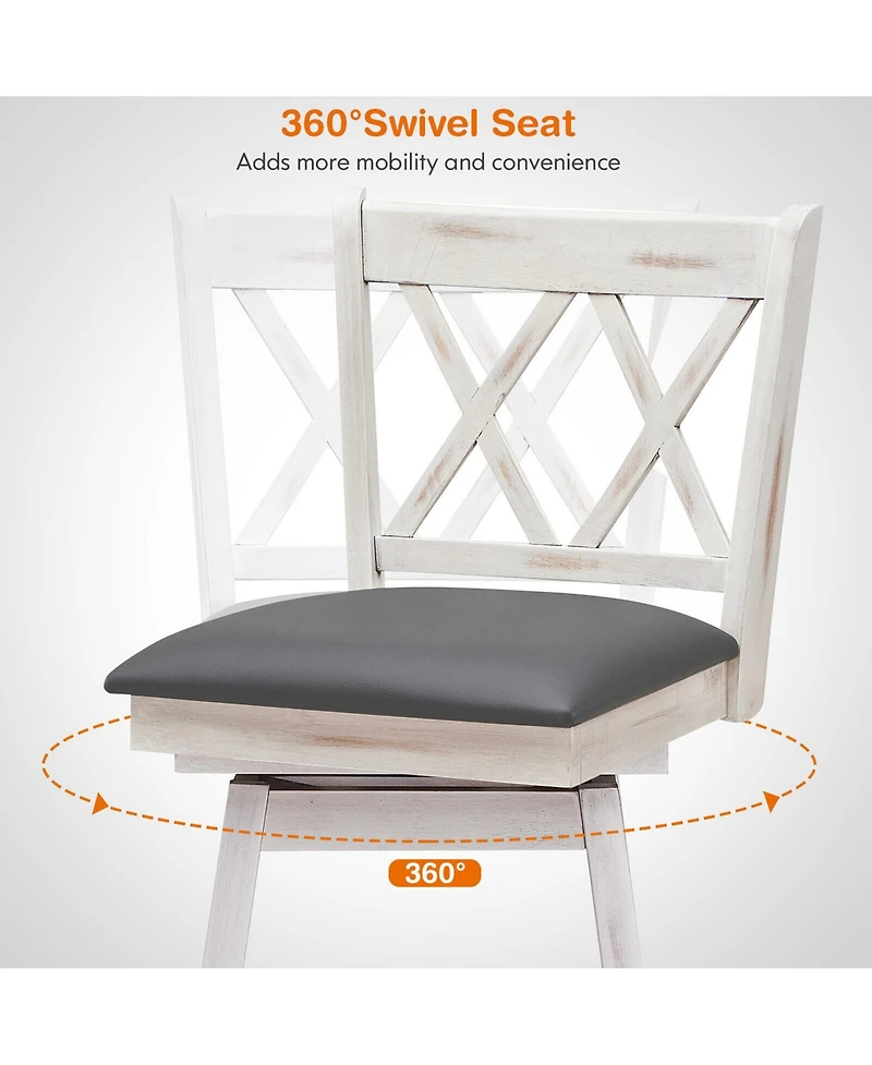 Gymax Set of Barstools Swivel Bar Height Chairs with Rubber Wood Legs