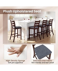 Gymax Bar Stools Set of 2 Upholstered Counter Height Barstools w/ Padded Seat Footrest and Backrest Farmhouse