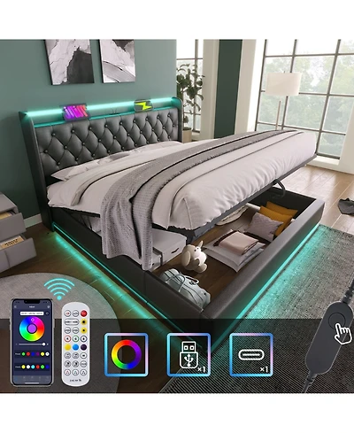 Lucky One Full size Upholstered bed, 360 surround Led function, Buttons/Apps/Remote Control