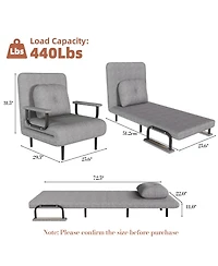 Rainsken 3-in-1 Convertible Folding Sofa Bed with Pillow and 5-Level Adjustable Backrest, Space-Saving Sleeper Chair for Living Room and Bedroom