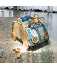 Momiji Archie Handcrafted Rattan Storage Wicker Wagon with Wooden Wheels