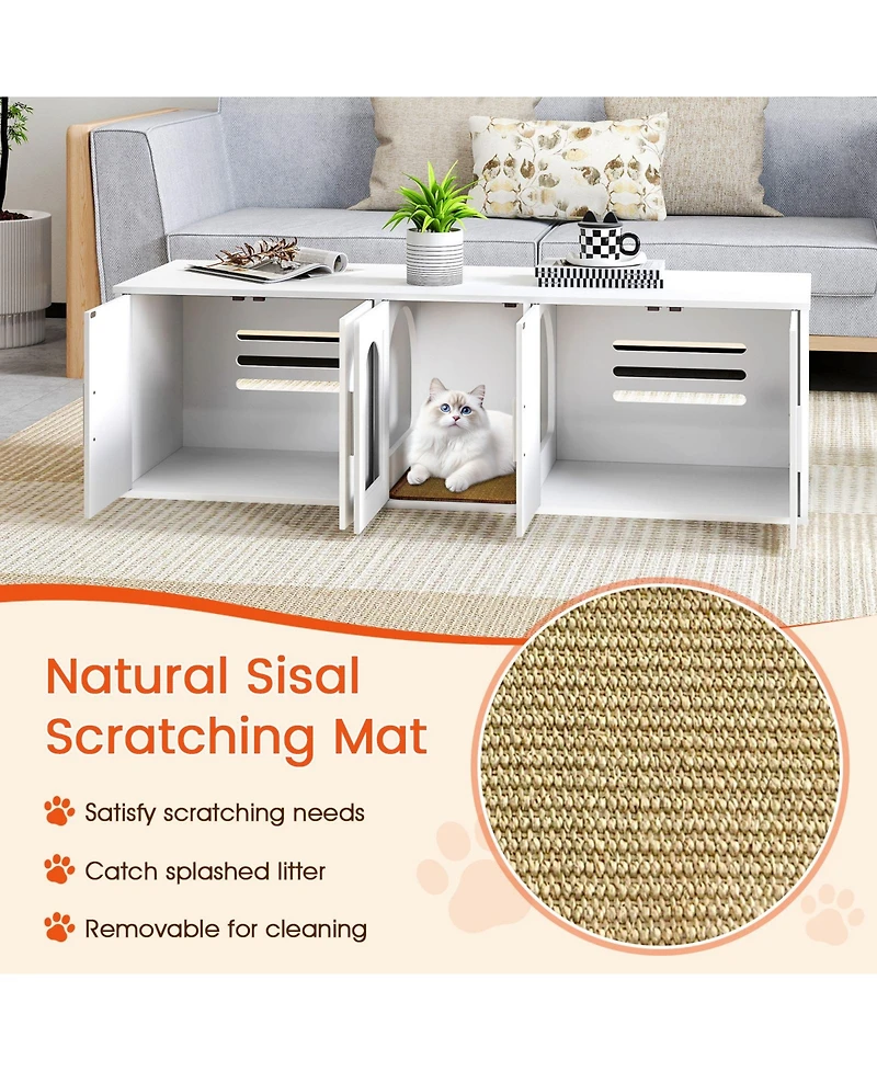 Cozito Cat Litter Box Enclosure 58 in Double Room Sisal Mat