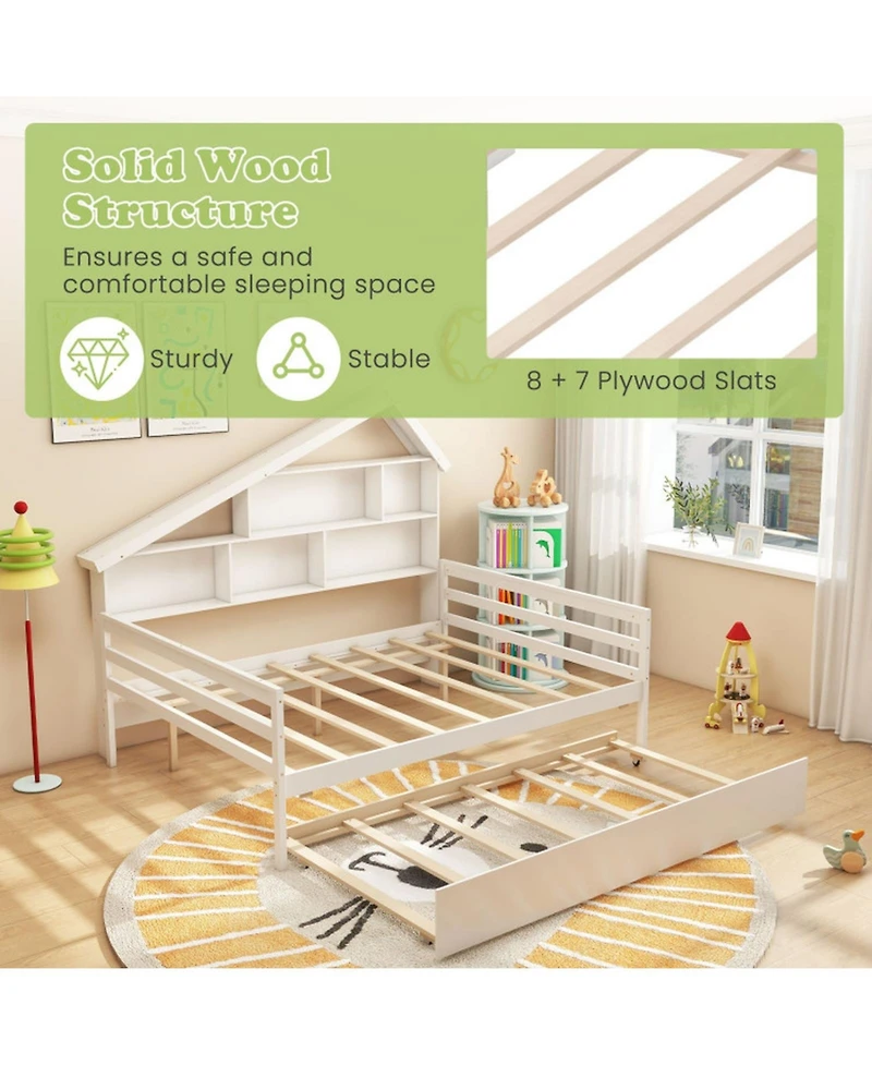 Gouun Full Kids House Bed Frame with Safety Rails