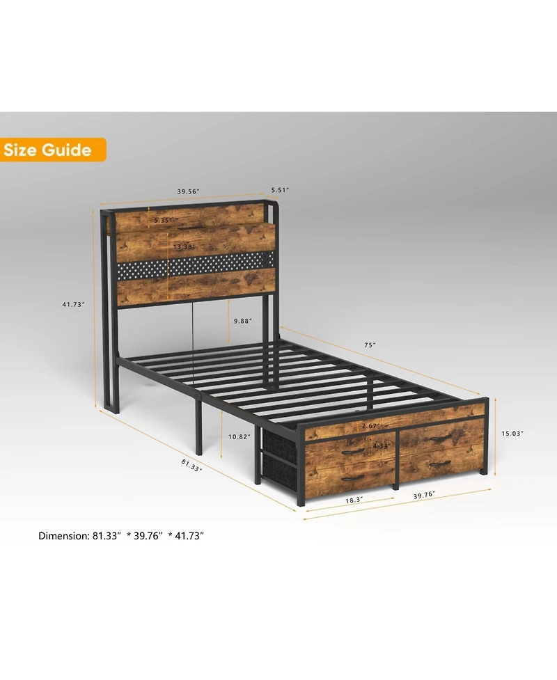 Lucky One Bed Frames with Headboard,Bed Frames with Storage Drawers