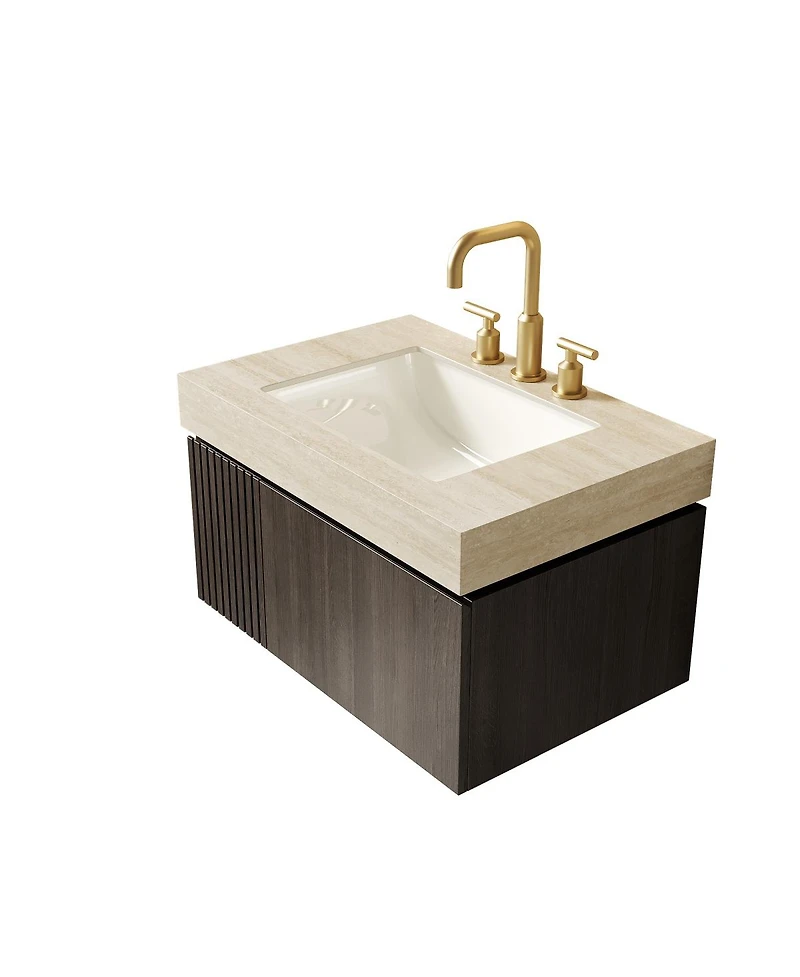 Sillysis 30 Inch Bathroom Vanity with Travertine Pattern Sintered Stone Top, Ceramic Undermount Sink, Soft Close Cabinet