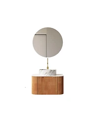 Sillysis Modern Bathroom Vanity with Stone Pattern Ceramic Basin, 3D Striped Wood Drawer, Wall Mounted Storage Cabinet