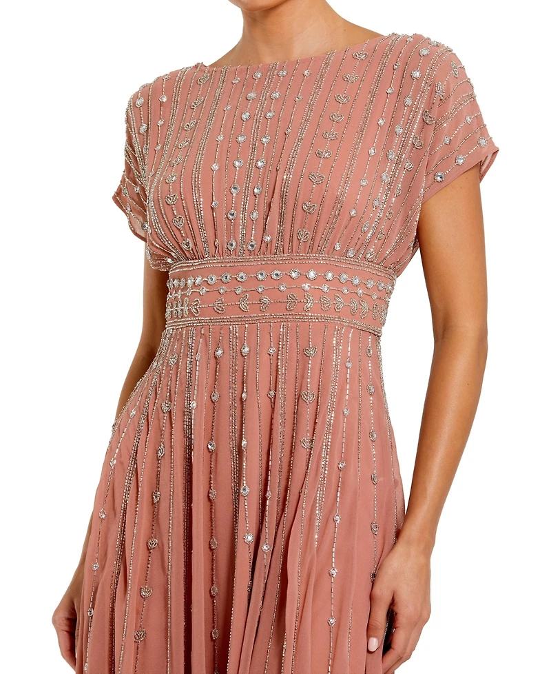 Mac Duggal Women's Embellished Beaded Georgette Blouson A-Line Midi Dress